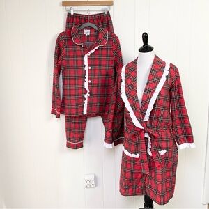 The Bella Bean Pajama Set Womens Size XS Red Tartan Plaid Cotton White Ruffle